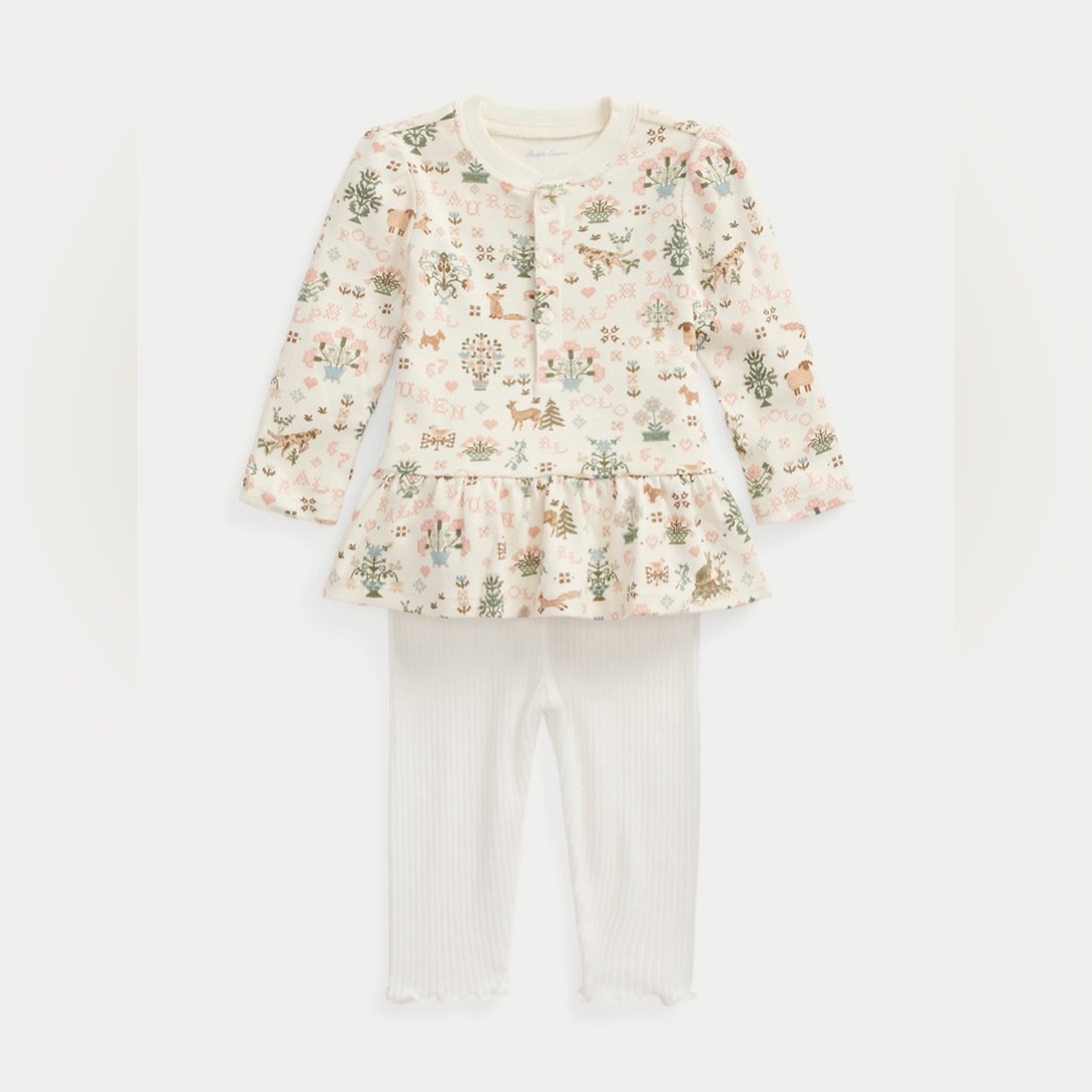Ralph Lauren Baby Girl Cotton Henley Top & Legging Set